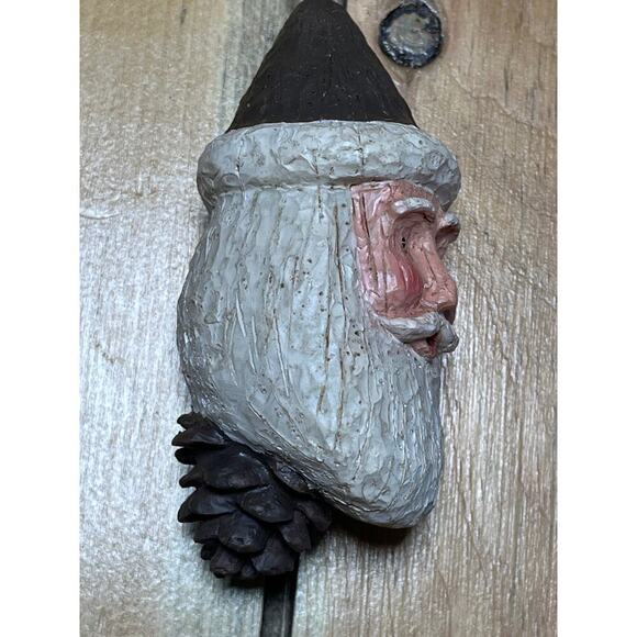 Santa Head 4.5 in Faux Wood Pine Cone Primitive Folk Christmas Holiday Ornament - Picture 3 of 6